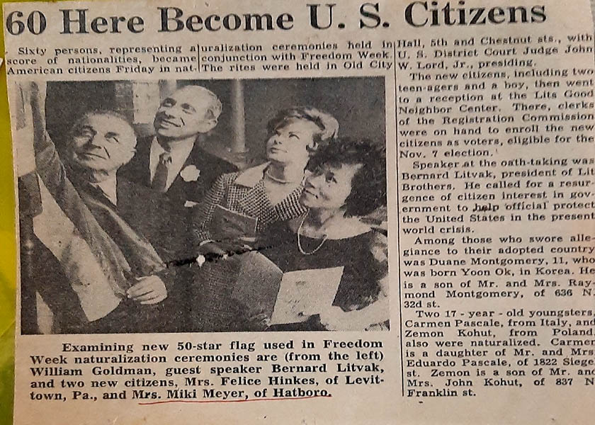 HARRY MEYER JR FIRST WIFE MIKI MEYER NATURALIZATION PHOTO ARTICLE